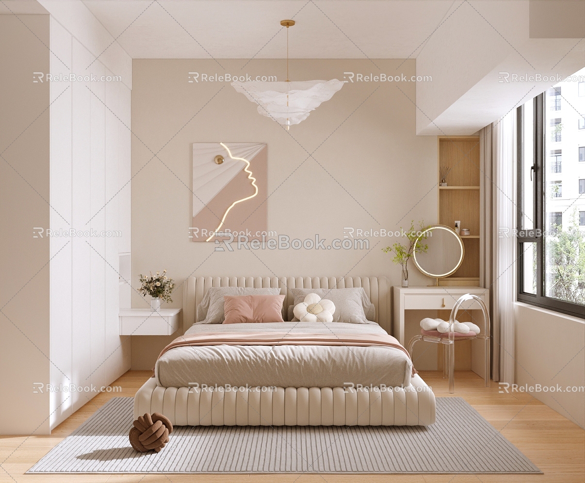 Modern Bedroom Cream Bedroom 3d model