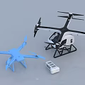 Smart Machines Showcasing Blue Drone Large Cabin Drone and White Device 3d model