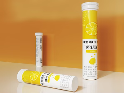 Medical Device Solid Effervescent Tablets in Yellow Lemon Design Cylindrical Packaging 3d model