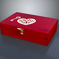 Decorative Ornament Set Featuring Red Wooden Box With Heart Key Design And Golden Lock