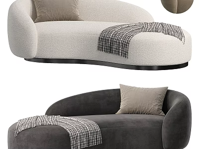 Curved Sectional Sofa in Beige and Dark Gray with Pillows and Plaid Blanket 3d model
