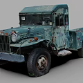 Old Rusty Teal Truck With Worn Out Body And Peeling Paint Details