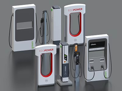 Multiple Electric Vehicle Charging Stations As Industrial Equipment Featuring EC POWER And Delta Models 3d model