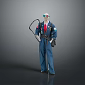 Blue Workwear Jumpsuit With Red Tie Glasses And Utility Belt Tools 3d model