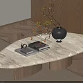 Modern White Marble Coffee Table with Irregular Shape Featuring Stacked Books Black Vase and Branches 3d model