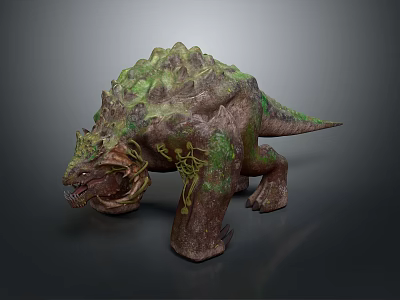 Game and Movie Character Monster With Green Moss Rocky Texture Spiked Back Fierce Posture 3d model