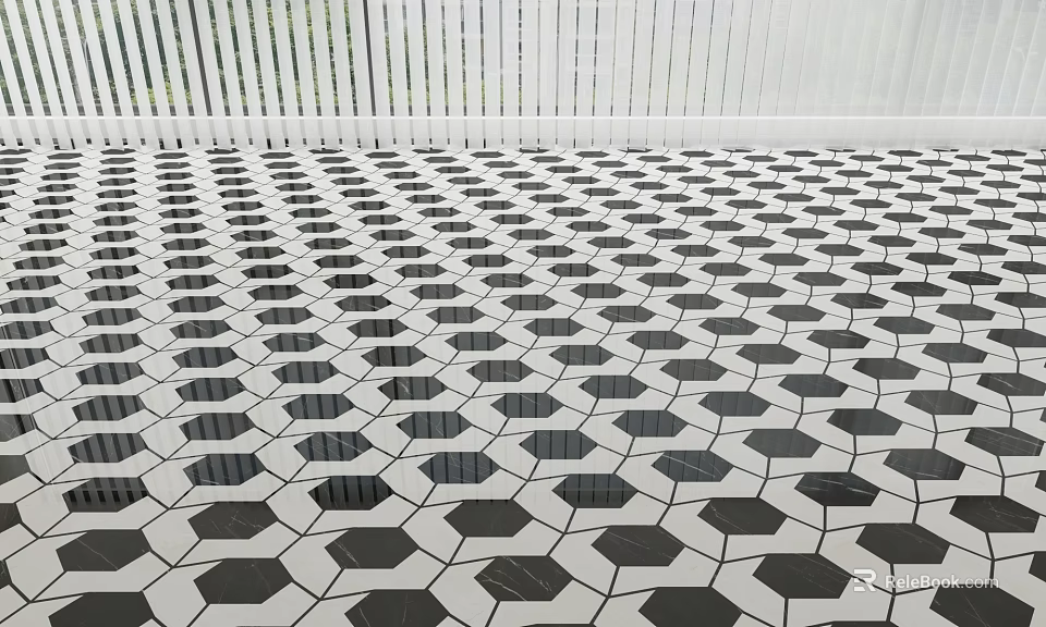 Black And White Hexagonal Floor Tiles With Modern Geometric Pattern Design 3d model