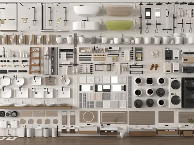 Complete Modern Bathroom Combination With Sinks Toilets Shelves Mirrors And Cabinets 3d model