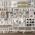 Complete Modern Bathroom Combination With Sinks Toilets Shelves Mirrors And Cabinets