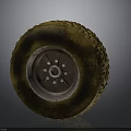 Old Worn Car Tire With Tread Pattern And Metal Rim Details