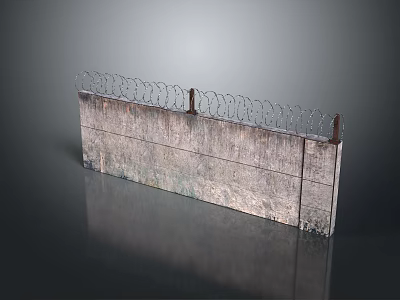 Barbed Wire Topped Concrete Wall as Defensive Military Weapon Structure 3d model
