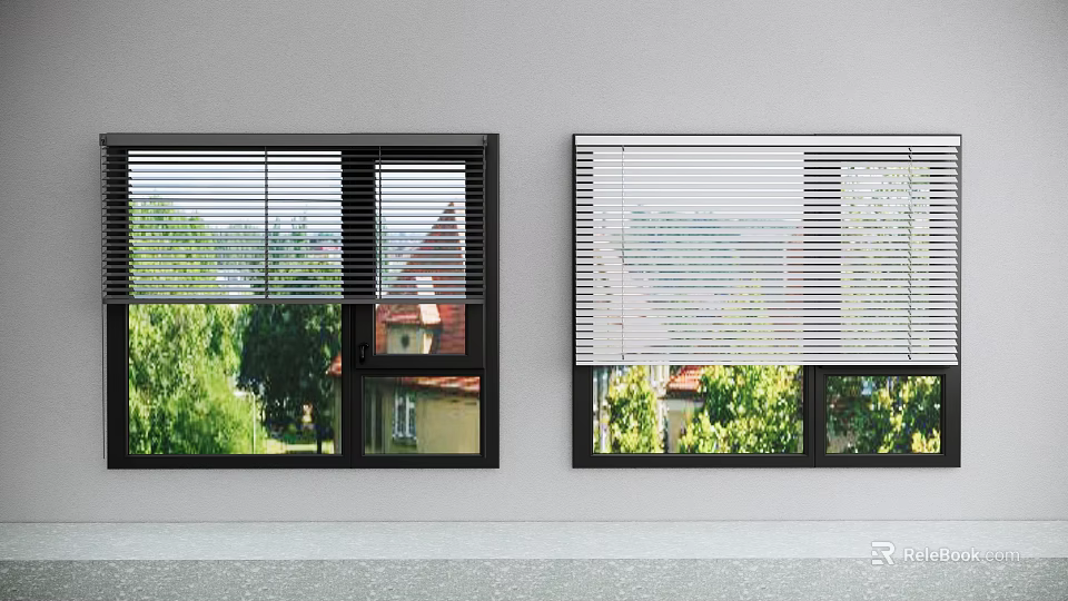 Window Blinds In Modern Interior With Natural View And Green Trees 3d model