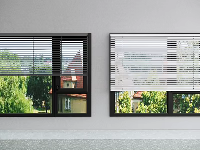 Window Blinds In Modern Interior With Natural View And Green Trees 3d model