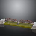 Metal Truss Bridge Structure Featuring Concrete Piers And Green Water Area