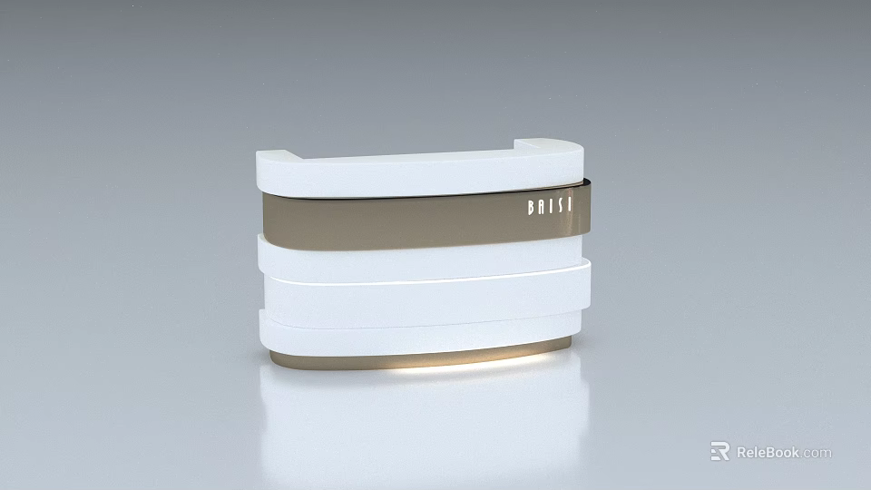 Modern White And Gold Reception Desk With Layered Structure And Bottom Lighting 3d model 
