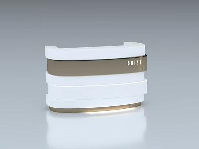 Modern White And Gold Reception Desk With Layered Structure And Bottom Lighting 3d model
