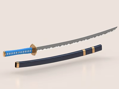 Samurai Sword With Blue Handle And Dark Blue Scabbard Gold Accents 3d model