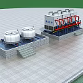 Industrial Water Cooling Equipment With White Towers And Pipeline Systems