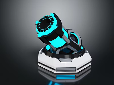 Futuristic Weapon With Blue Glowing Elements And Mechanical Design On White Base 3d model
