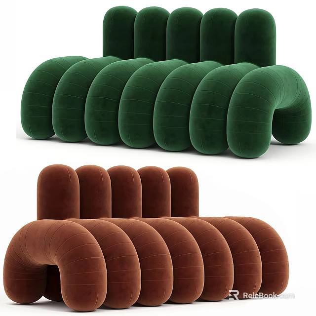 Modern Green And Brown Velvet Sectional Sofa With Curved Design Elements 3d model 