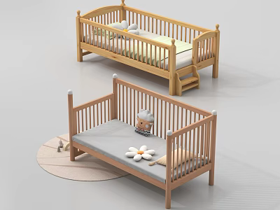Wooden Children's Bed Designs With Ladder Decorative Elements And Soft Mattress 3d model