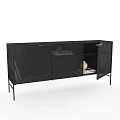 Modern Black TV Stand With Mesh Doors Open Storage And Metal Frame