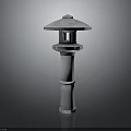 Traditional Japanese Stone Lantern With Umbrella Shaped Top And Pillar Structure