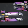 Sci Fi Style Purple And Gray Weapon Firing Yellow Beam With Other Weapons Displayed
