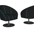 Modern Black Accent Chair With Blue Stitching And Round Chrome Base