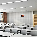 School Modern Classroom With Desks Screens And Windows 3d model