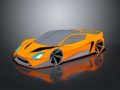 Orange Sports Car Featuring Sleek Modern Concept Design Unique Black Accents and Reflective Surface 3d model