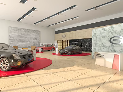 4S Car Dealership Showroom With Displayed Cars And Modern Interior Design 3d model