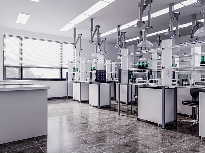 Modern Laboratory Interior With Lab Benches Fume Hoods And Scientific Instruments 3d model