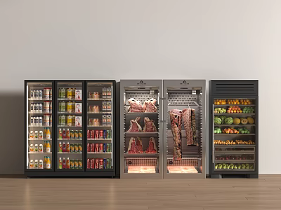 Commercial Refrigerators and Freezers Displaying Beverages Canned Goods Meat Fruits and Vegetables 3d model
