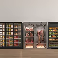 Commercial Refrigerators and Freezers Displaying Beverages Canned Goods Meat Fruits and Vegetables