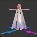 Blonde Elsa In White Gown With Blue Pink Ice Spikes Arms Outstretched On Reflective Ground
