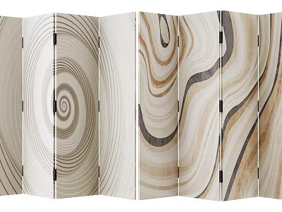 Modern Folding Screen With Artistic Swirl Wave Patterns In Neutral Tones 3d model