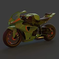 Green And Black Modern Motorcycle With Streamlined Design And Orange Accents