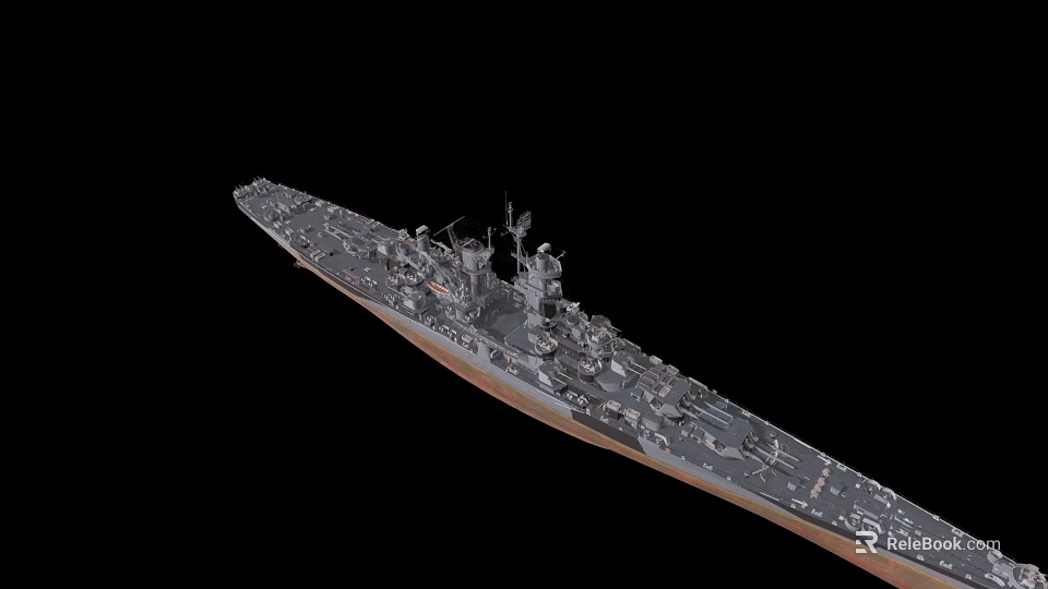Large Warship With Detailed Deck Weapon Systems Antennas And Side View On Black Background 3d model 