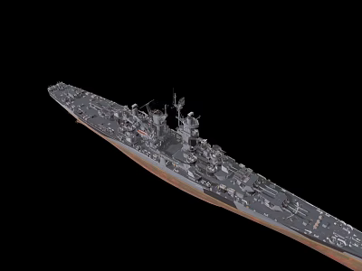 Large Warship With Detailed Deck Weapon Systems Antennas And Side View On Black Background 3d model