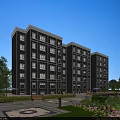 Multi story Modern Residential Building With Gray Exterior Trees Lawns And Clear Blue Sky
