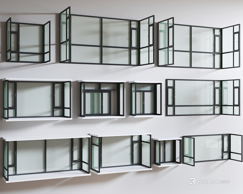 Sleek Modern Casement Windows With Various Open Designs And Glass Panels 3d model 