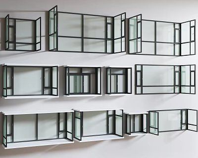 Sleek Modern Casement Windows With Various Open Designs And Glass Panels 3d model