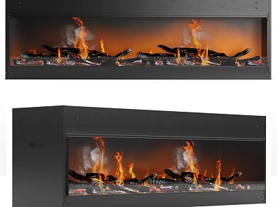 Modern Electric Fireplace With Realistic Flame Effect And Black Glass Panel Design 3d model