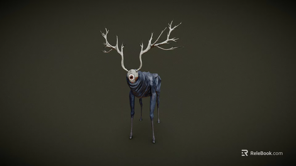 Game Movie Character Blue Deer With Large Antlers And Fantasy Design 3d model 
