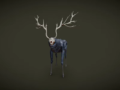 Game Movie Character Blue Deer With Large Antlers And Fantasy Design 3d model