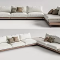 Modern White Sectional Sofa With Wooden Frame And Decorative Pillows 3d model