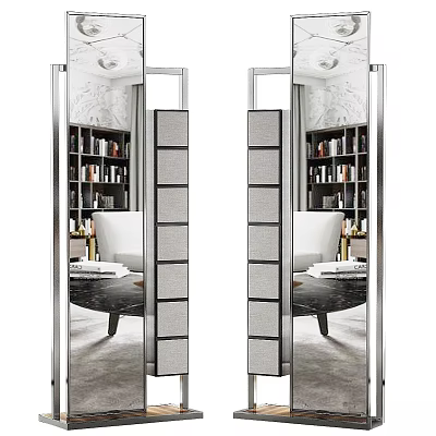 Contemporary Full Length Mirrors In Living Room With Bookshelves Sofa And Coffee Table 3d model