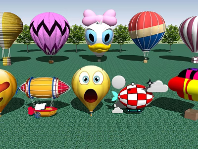 Fun Amusement Park Ride Equipment With Colorful Cartoon Hot Air Balloons 3d model
