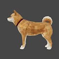 Low Poly Shiba Inu Game Movie Character With Brown Fur Collar And Standing Posture